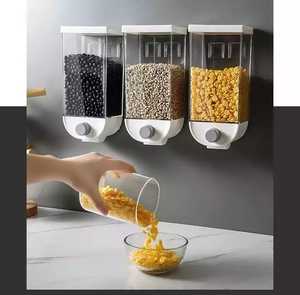 Recipientes de plástico transparente sellados de pared con dispensador a presión para cereales, granos, alimentos secos y granos de café - Product Image 2