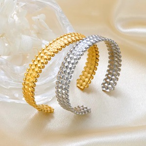 Bracelet manchette ouverte en acier inoxydable, plaqué or et argent, motif perles pyramidales, style Hiphop Punk, pour femmes et hommes, cadeau - Product Image 2