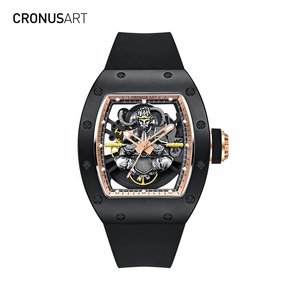 <span class=keywords><strong>2025</strong></span> Mặt Trời Mới Wukong Nam Kinh Doanh Đồng hồ cơ carbon-Gương pha lê, vỏ hình thùng, dây đeo silicon màu đen - Product Image 1