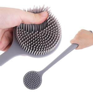 Silicone Bath <b>Brush</b> Long Handle Oval Exfoliating Massage <b>Brush</b> For <b>Back</b> Body Care Blue Green Pink Gray Black - Product Image 3