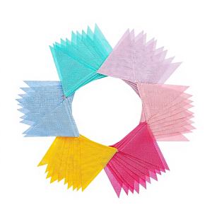 <span class=keywords><strong>Guirlande</strong></span> de fanions triangulaires en satin imitation toile de jute Bashida, 120 drapeaux/72 pieds, décorations de fête d'anniversaire en plein air, pastel - Product Image 1