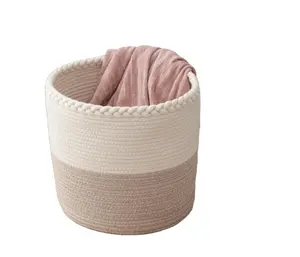 wholesale home storage woven baskets natural cotton rope basket handmade storage basket