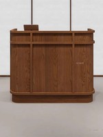 Bureau de réception moderne en MDF Forme lumineuse LED pour magasin de vêtements pour femmes Comptoir de caisse Petit bar Table de paiement