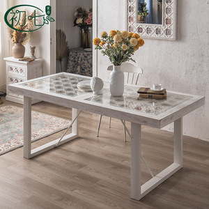 Mesa de Comedor Rectangular con Tapa de Vidrio Templado, Mueble Multiusos para Sala de Estar - Product Image 1