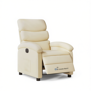Fauteuil inclinable électrique en cuir PU crème avec télécommande, fonction massage, design contemporain, mobilier de salon - Product Image 1
