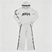 Ensemble de survêtement pour homme en coton brodé 100 %, sweat à capuche et pantalon de jogging à bandes latérales, coupe large, 2 pièces, tenue streetwear