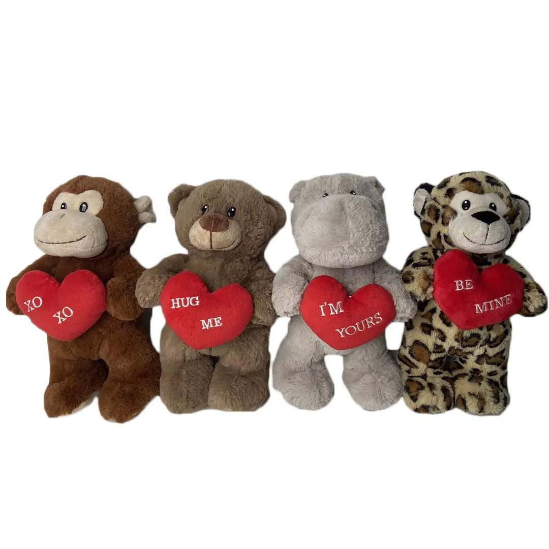 Commercio all'ingrosso di san valentino teddy bears farcito animale di peluche di san valentino giocattoli di peluche con cuore rosso
