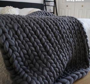 Couverture tricotée en coton moderne doux et chaud, tissage végétalien épais, fait à la main, bleu lourd, prix bon marché - Product Image 3