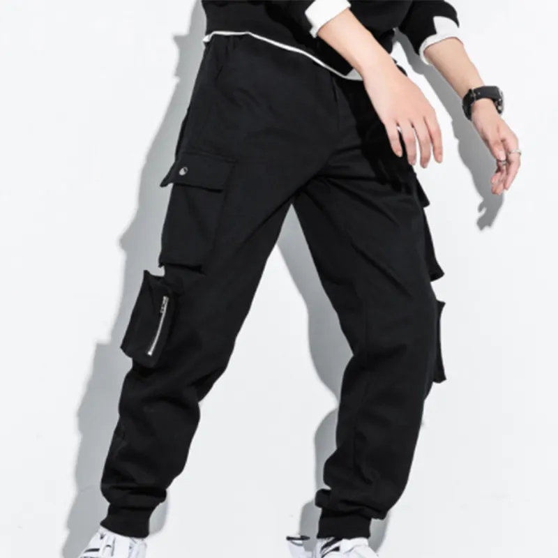 OEM new styles cargo pants men with zipper pocket black men's loose pants polyester cargo pants