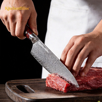 Couteau de cuisine professionnel japonais KitchenBliss Red Valley en acier Damas avec manche en résine pour légumes, poisson et viande