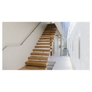 Design americano corrimano in vetro trasparente in legno massello di quercia bianca in acciaio scala a forma diritta centro travi di vetro ringhiera scale - Product Image 4
