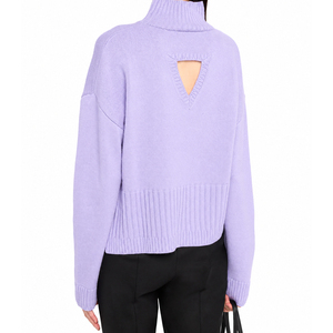 Maglione da <span class=keywords><strong>Donna</strong></span> a Collo Alto con Logo Personalizzato, 12GG, Misto <span class=keywords><strong>Cotone</strong></span>, Orlo a Costine Larghe, Manica Lunga, Pullover Autunnale - Product Image 4