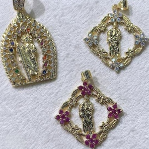 Phụ kiện trang sức mạ vàng kiểu dáng trái tim tôn giáo Chúa Giê-su, đính đá CZ, thiết kế lấp lánh, điểm nhấn đá màu sắc, bán buôn. - Product Image 4