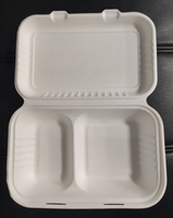 Boîte à lunch à 2 compartiments de 9x6 pouces écologique et jetable en bagasse de canne à sucre