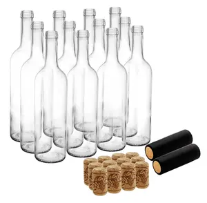 工厂现货批发750毫升透明哑光波尔多棕色红酒瓶葡萄葡萄酒香槟酒瓶带软木塞盖