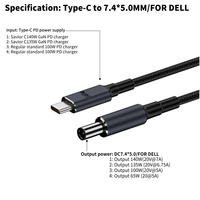 USB C à DC adaptateur chargeur cordon d'alimentation 1.8M 20V/7A 28V/5A 140W PD charge rapide DC 5.5*2.1 4.5*3.0mm sortie ordinateur portable charge