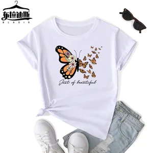 hot sale New Fashion Streetwear Style High Quality cotton screen print t-shirt Summer Butterfly letter print women's t-shirts