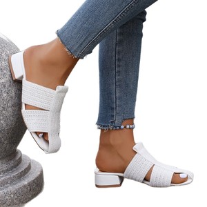 Mules à talon moyen en maille ajourée pour femme, grandes tailles, à talon épais, élégantes, à enfiler, pour l'été - Product Image 5