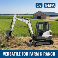 Mini-excavatrice chenillée chinoise de 6,6 tonnes, modèle TE65, avec certifications CE EPA Saber, moteur Yanmar Euro V importé