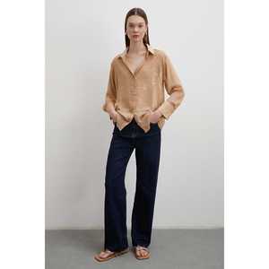 Camisa de Gasa con Estampado de Brillo Dorado y Botones para Mujer, Estilo Casual Diario, Blusa con Cuello en V - Product Image 6