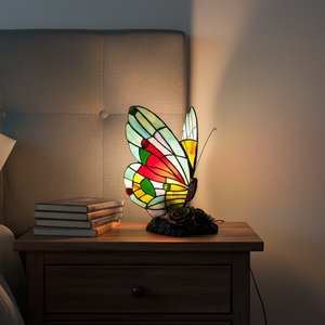 Handmade Brass Butterfly Table <strong>Lamp</strong> <strong>Stained</strong> <strong>Glass</strong> Dome <strong>Shade</strong> LED Modern Design for Babies Kids Bedroom Night Light - Product Image 1