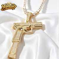 Pendentif pistolet Glock Hip Hop entièrement serti de diamants, plaqué or, zircon, style rappeur, accessoire de luxe tendance