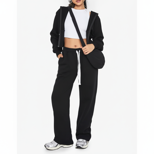 Chándales de mujer Conjunto de trajes casuales de 2 piezas Sudadera con capucha con cremallera completa con pantalones acampanados Chándal de entrenamiento de gimnasio para mujer - Product Image 1