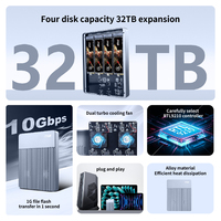 Boîtier de disque dur SSD NVMe M.2 4 baies 10 Gbps en aluminium RTL9210 avec double ventilateurs silencieux et design personnalisé