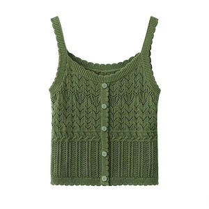 La Chouette Women's Green Knitted Two-Piece Set V-Neck <b>Cardigan</b> And Camisole <b>Spring</b> 2025 Loose Fit Anti-Pilling - Product Image 3
