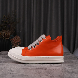 Men's Genuine <b>Leather</b> Jumbo <b>Sneakers</b> Fashion Orange Solid Lace-up Casual Shoes Couple Highstreet Board Shoes - Product Image 2