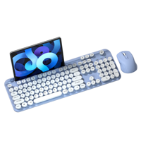 Keyboard dan Mouse Keyboard 108 tombol, Kombo Retro tanpa kabel kantor 2.4G mesin tik nirkabel Keyboard dan Mouse warna-warni