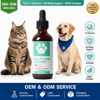 Multivitamines liquides pour chiens et chats Vitamines Minéraux Taurine Oméga 3 Sans céréales Absorption rapide Quotidien Vente en gros OEM Complément alimentaire pour animaux de compagnie