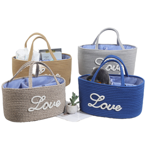 Bohemian Letter Cotton Rope Woven Baby Diaper Caddy <b>Storage</b> <b>Basket</b> Detachable Portable Nursery Organizer Bag - Product Image 1