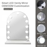 Modern Arch Vanity Mirror LED Display Screen Adjustable Brightness Touch Switch Freestanding Metal Glass Construction Makeup