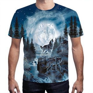 T-shirt pour homme à manches courtes, col rond, imprimé lune et loup, décontracté, respirant, en polyester, coupe classique, design imprimé photo - Product Image 5