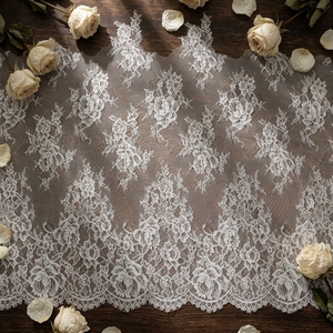 Tela de Encaje Chantilly Francés Erkoumi de 59 Pulgadas, Ecológica, Transpirable, con Patrón Floral y Borde de Pestañas Bordadas, para Decoración del Hogar - Product Image 4