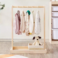 Natürliche Massivholz Kinder Kleidung Garderobe für Kinder Hängende Stoff Dress Up Frame Kinder Mantel Boden stehende Garderobe