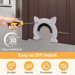 पोर्टेबल टिकाऊ बिल्ली कान आकार आंतरिक पालतू पालतू जानवर खिड़की के साथ बालों के ब्रश के साथ बिल्लियों का दरवाजा - Product Image 6