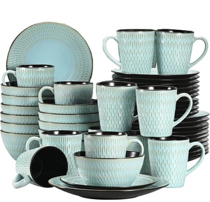 Service de table en <span class=keywords><strong>grès</strong></span> gaufré bicolore turquoise et noir - Product Image 1