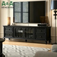 Meuble TV Classique de Luxe avec Détails Shaker, Buffet Multimédia avec Portes en Verre Cannelé et Boutons Métalliques Vintage pour Villa