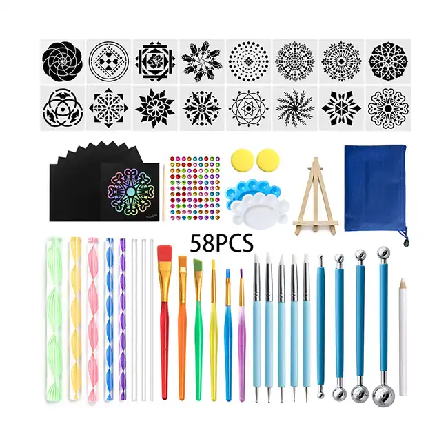 Hot Sell Painting Tool 58PCS Mandala Dotting Tools Set with a Zipper  Waterproof Storage Bag for Painting Rocks