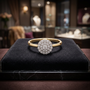 Élégante bague halo en or 14 carats avec diamants véritables pour femme, plaquée rhodium, style classique, magnifique centre de pierres rondes serties pavé - Product Image 3