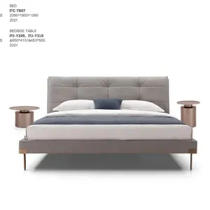 Morden de luxo cama de couro estofado, conjuntos de cama de couro com estofado para cama, quarto, cama king size, mobiliário, moderno, moldura de madeira