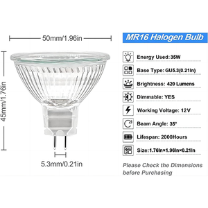 Gu5.3 12V 24V 35W 50W Vidrio transparente Halógeno <span class=keywords><strong>Mr16</strong></span> Lámpara de luz Producto Género Bombillas halógenas - Product Image 2