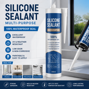 Mastic silicone imperméable multi-usages, résistant aux intempéries et anti-vieillissement, séchage rapide, 300 ml, transparent, pour portes, fenêtres et construction - Product Image 2