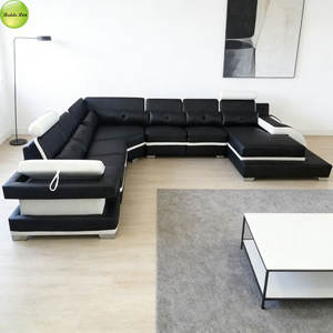 पेशेवर कस्टम आधुनिक डिजाइन लिविंग रूम फर्नीचर समायोज्य हेडरेस्ट संयोजन पु चमड़े के सोफे 6122 - Product Image 5