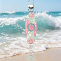 Porte-clés créatif mini planche de surf, thème été, plage, mer, cocotier, fleur d'hibiscus, en acrylique, pour décoration de sac à dos et breloque de sac à main