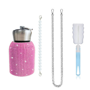10oz diamond-encrusted stainless steel water <b>bottle</b> wide-body small-mouth <b>bottle</b> With a pearl hand-carry chain and a long chain - Product Image 3