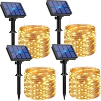 Guirnalda de Luces Solares para Exteriores, IP65 Impermeable, para Jardín, Pequeña, 105 Pies, 300 LED, 8 Modos, Cable de Cobre, Luces Centelleantes