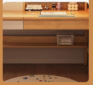 Escritorio de estudio de almacenamiento de madera maciza duradero ergonómico con estantería y cajón, mesa de estudio ajustable en altura para oficina en casa barata para niños - Product Image 3
